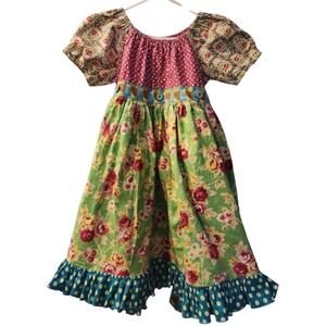 Matilda Jane Platinum Dress Size 8 Girls Mixed Print Floral Ruffle Peasant Dress
